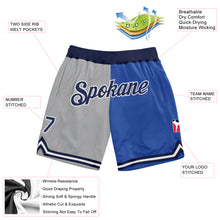 Laden Sie das Bild in den Galerie-Viewer, Custom Gray Navy-Blue Authentic Throwback Split Fashion Basketball Shorts