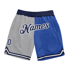 Laden Sie das Bild in den Galerie-Viewer, Custom Gray Navy-Blue Authentic Throwback Split Fashion Basketball Shorts