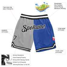 Load image into Gallery viewer, Custom Gray Black-Blue Authentic Throwback Split Fashion Basketball Shorts
