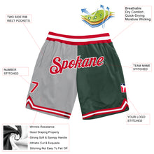 Загрузить изображение в средство просмотра галереи, Custom Gray Red-Hunter Green Authentic Throwback Split Fashion Basketball Shorts