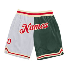 Загрузить изображение в средство просмотра галереи, Custom White Red-Hunter Green Authentic Throwback Split Fashion Basketball Shorts