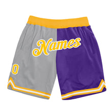 Загрузить изображение в средство просмотра галереи, Custom Gray Gold-Purple Authentic Throwback Split Fashion Basketball Shorts