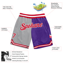 Загрузить изображение в средство просмотра галереи, Custom Gray Red-Purple Authentic Throwback Split Fashion Basketball Shorts