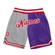Загрузить изображение в средство просмотра галереи, Custom Gray Red-Purple Authentic Throwback Split Fashion Basketball Shorts