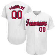 Load image into Gallery viewer, Custom White Red-Navy Baseball Jersey