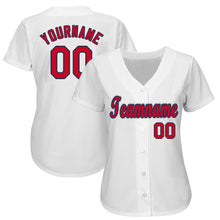Load image into Gallery viewer, Custom White Red-Navy Baseball Jersey