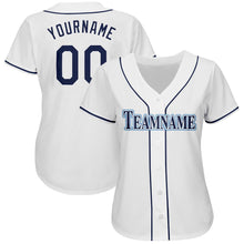 Laden Sie das Bild in den Galerie-Viewer, Custom White Navy-Powder Blue Baseball Jersey