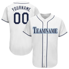 Laden Sie das Bild in den Galerie-Viewer, Custom White Navy-Powder Blue Baseball Jersey