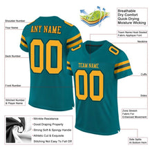 Laden Sie das Bild in den Galerie-Viewer, Custom Teal Gold-Black Mesh Authentic Football Jersey