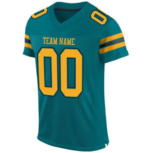 Laden Sie das Bild in den Galerie-Viewer, Custom Teal Gold-Black Mesh Authentic Football Jersey