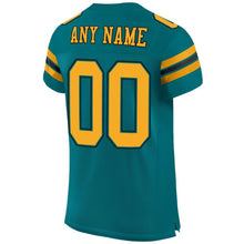 Laden Sie das Bild in den Galerie-Viewer, Custom Teal Gold-Black Mesh Authentic Football Jersey