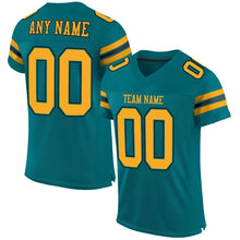 Laden Sie das Bild in den Galerie-Viewer, Custom Teal Gold-Black Mesh Authentic Football Jersey