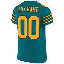 Laden Sie das Bild in den Galerie-Viewer, Custom Teal Gold-Black Mesh Authentic Football Jersey