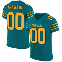 Laden Sie das Bild in den Galerie-Viewer, Custom Teal Gold-Black Mesh Authentic Football Jersey