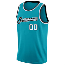 Загрузить изображение в средство просмотра галереи, Custom Teal White-Black Round Neck Rib-Knit Basketball Jersey