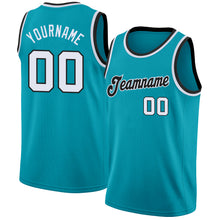 Загрузить изображение в средство просмотра галереи, Custom Teal White-Black Round Neck Rib-Knit Basketball Jersey