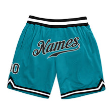 Charger l'image dans la galerie, Custom Teal Black-White Authentic Throwback Basketball Shorts