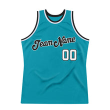 Загрузить изображение в средство просмотра галереи, Custom Teal White-Black Authentic Throwback Basketball Jersey