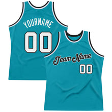 Загрузить изображение в средство просмотра галереи, Custom Teal White-Black Authentic Throwback Basketball Jersey
