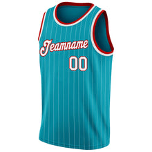 Загрузить изображение в средство просмотра галереи, Custom Teal White Pinstripe White-Red Authentic Basketball Jersey