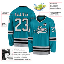 Загрузить изображение в средство просмотра галереи, Custom Teal Gray-Black Hockey Jersey