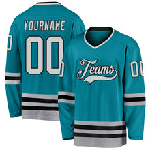 Загрузить изображение в средство просмотра галереи, Custom Teal Gray-Black Hockey Jersey