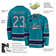 Load image into Gallery viewer, Custom Teal Gray-Navy Hockey Jersey
