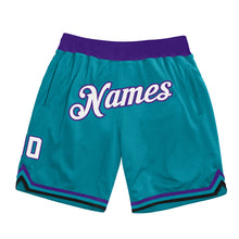 Charger l'image dans la galerie, Custom Teal White-Purple Authentic Throwback Basketball Shorts