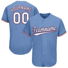 Load image into Gallery viewer, Custom Light Blue White-Red Baseball Jersey