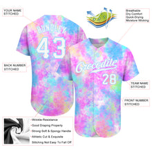 Laden Sie das Bild in den Galerie-Viewer, Custom Tie Dye White-Light Blue 3D Watercolor Gradient Authentic Baseball Jersey