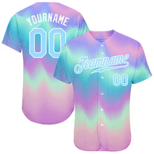 Laden Sie das Bild in den Galerie-Viewer, Custom Tie Dye Light Blue-White 3D Authentic Baseball Jersey