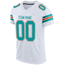 Load image into Gallery viewer, Custom White Aqua-Orange Mesh Authentic Football Jersey