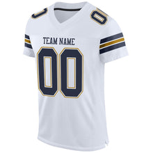 Load image into Gallery viewer, Custom White Navy-Old Gold Mesh Authentic Football Jersey