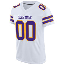 Charger l'image dans la galerie, Custom White Purple-Gold Mesh Authentic Football Jersey