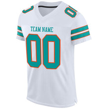 Load image into Gallery viewer, Custom White Aqua-Orange Mesh Authentic Football Jersey