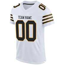 Load image into Gallery viewer, Custom White Black-Gold Mesh Authentic Football Jersey