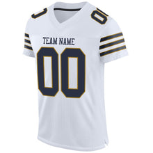 Load image into Gallery viewer, Custom White Navy-Old Gold Mesh Authentic Football Jersey
