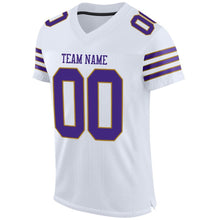 Charger l'image dans la galerie, Custom White Purple-Old Gold Mesh Authentic Football Jersey