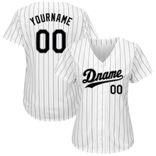 Charger l'image dans la galerie, Custom White Black Pinstripe Black-Gray Authentic Baseball Jersey