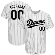 Charger l'image dans la galerie, Custom White Black Pinstripe Black-Gray Authentic Baseball Jersey