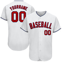 Laden Sie das Bild in den Galerie-Viewer, Custom White Red-Navy Authentic Baseball Jersey