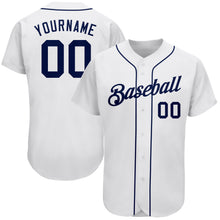 Laden Sie das Bild in den Galerie-Viewer, Custom White Navy Authentic Baseball Jersey