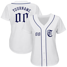 Laden Sie das Bild in den Galerie-Viewer, Custom White Navy Authentic Baseball Jersey