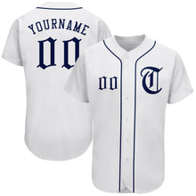 Laden Sie das Bild in den Galerie-Viewer, Custom White Navy Authentic Baseball Jersey