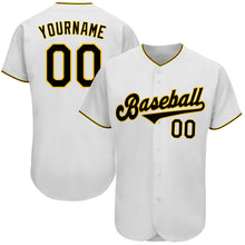 Charger l'image dans la galerie, Custom White Black-Gold Authentic Baseball Jersey