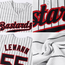 Charger l'image dans la galerie, Custom White Black Pinstripe Black-Red Authentic Baseball Jersey