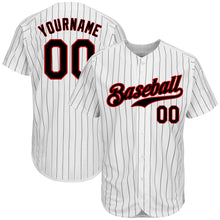 Charger l'image dans la galerie, Custom White Black Pinstripe Black-Red Authentic Baseball Jersey