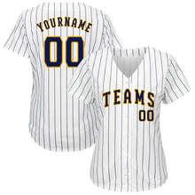 Charger l'image dans la galerie, Custom White Navy Pinstripe Navy-Gold Authentic Baseball Jersey