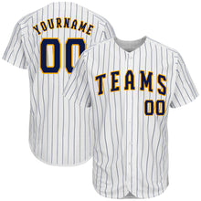 Charger l'image dans la galerie, Custom White Navy Pinstripe Navy-Gold Authentic Baseball Jersey