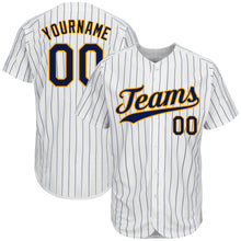 Charger l'image dans la galerie, Custom White Navy Pinstripe Navy-Gold Authentic Baseball Jersey